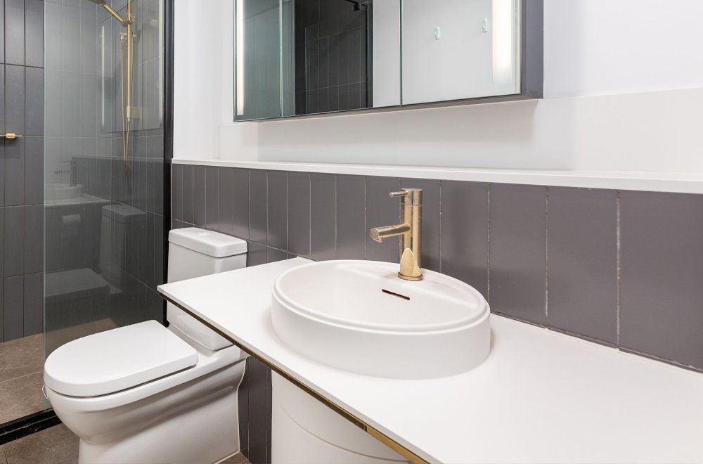 bathroom countertop and mirror cabinet