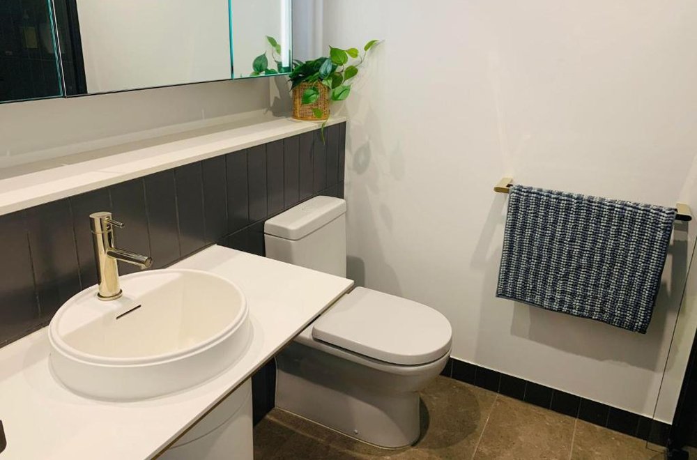freestanding basin and toilet