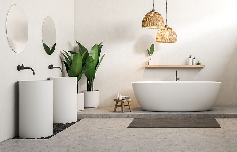 bathtub and freestanding sink