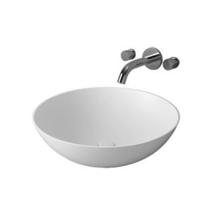 KKR-1001 Round Solid Surface Vessel Sink – Matte White | Modern Countertop Basin