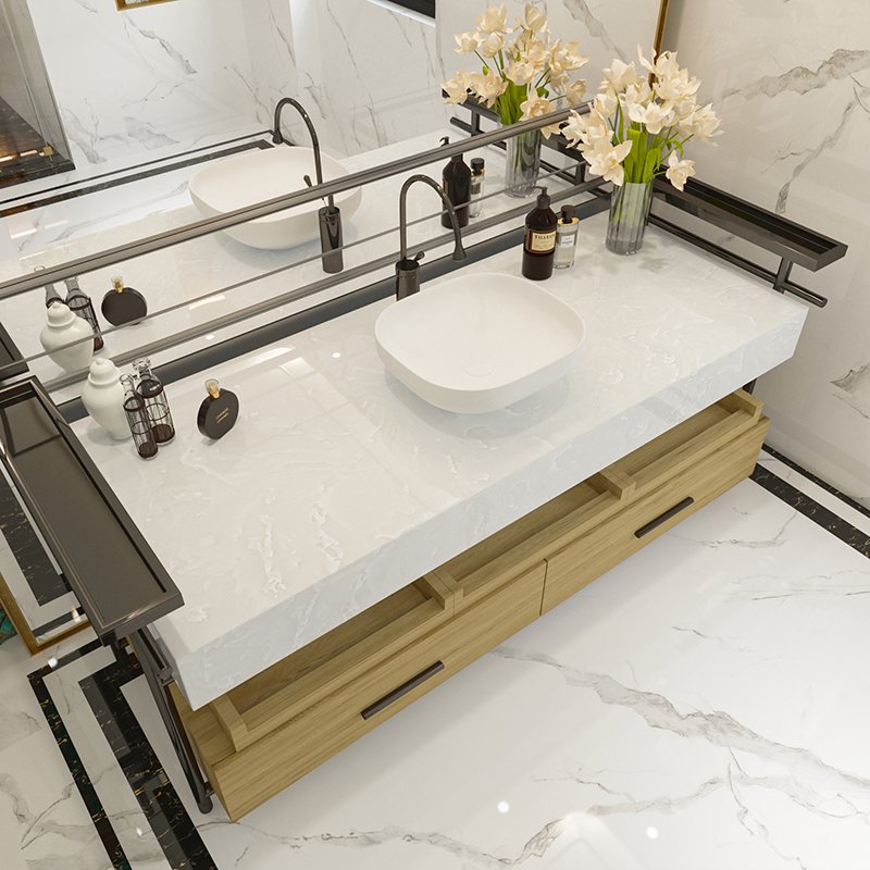Square Basin with Marble Texture Counter Top
