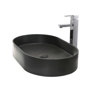 KKR-1057 Oval Solid Surface Vessel Sink – Matte Black | Modern Countertop Basin