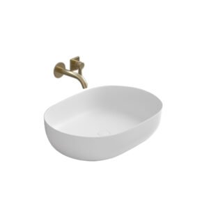 KKR-1151 Oval Solid Surface Vessel Sink – Matte White | Modern Countertop Basin