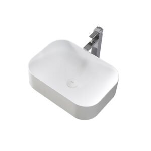 KKR-1152 Rounded Rectangular Solid Surface Vessel Sink – Matte White | Modern Countertop Basin