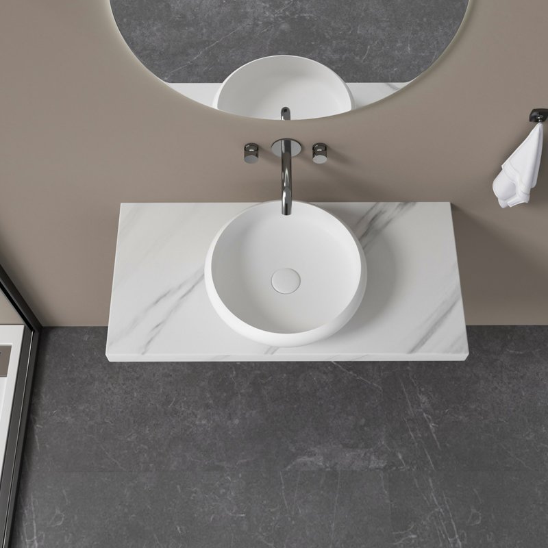 KKR-1153 Round Solid Surface Vessel Sink – Matte White | Modern Countertop Basin - Image 5