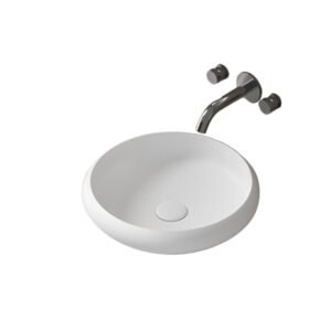 KKR-1153 Round Solid Surface Vessel Sink – Matte White | Modern Countertop Basin