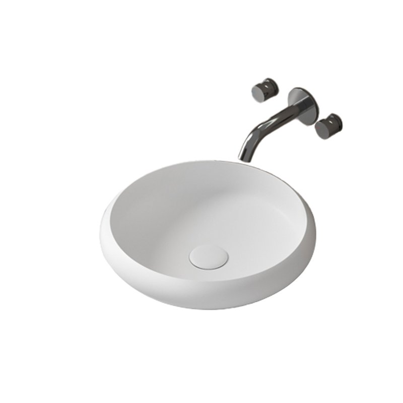 KKR-1153 Round Solid Surface Vessel Sink – Matte White | Modern Countertop Basin