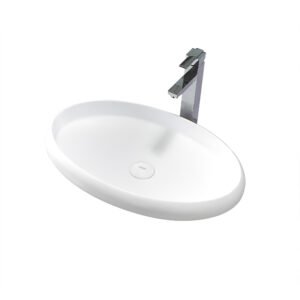 KKR-1155 Oval Solid Surface Vessel Sink – Matte White | Modern Countertop Basin