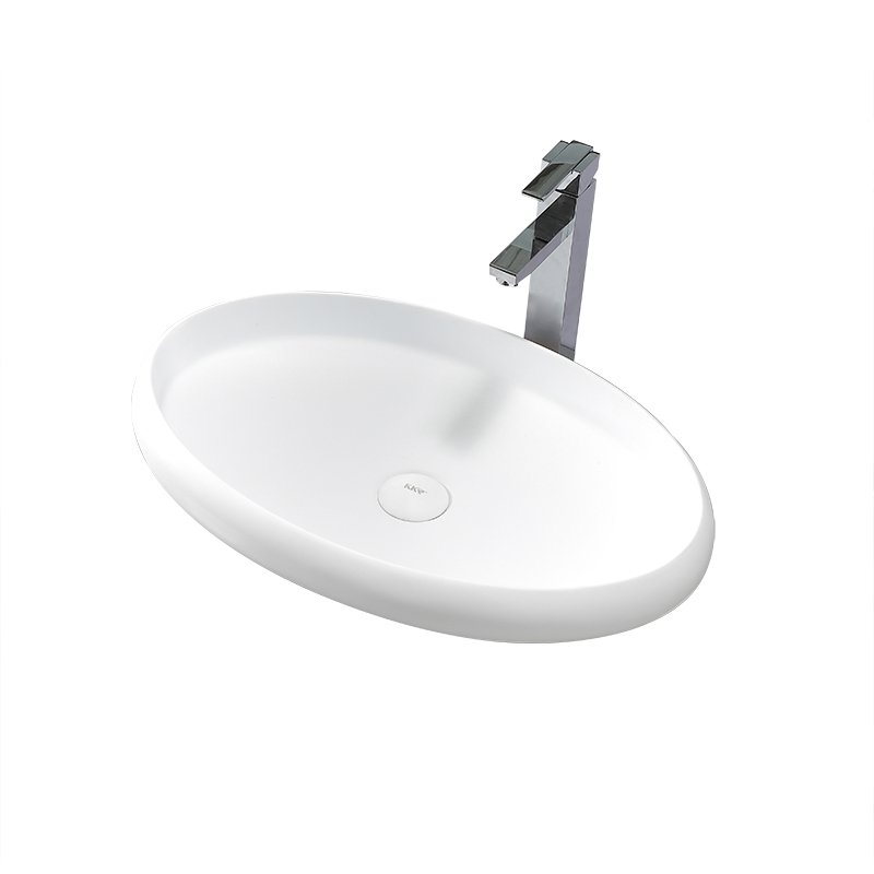 KKR-1155 Oval Solid Surface Vessel Sink – Matte White | Modern Countertop Basin