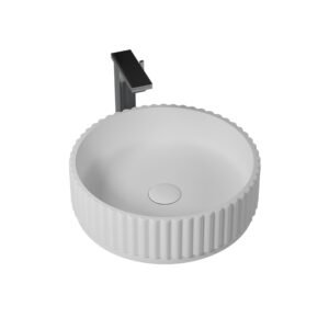 KKR-1168 Round Solid Surface Vessel Sink – Matte White | Modern Fluted Countertop Basin