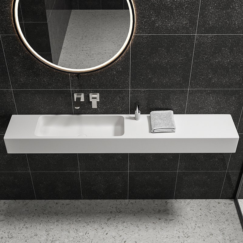 KKR-1212 Long Floating Wall-Hung Solid Surface Sink with Integrated Basin - Image 3