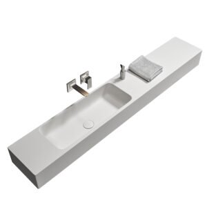 KKR-1212 Long Floating Wall-Hung Solid Surface Sink with Integrated Basin