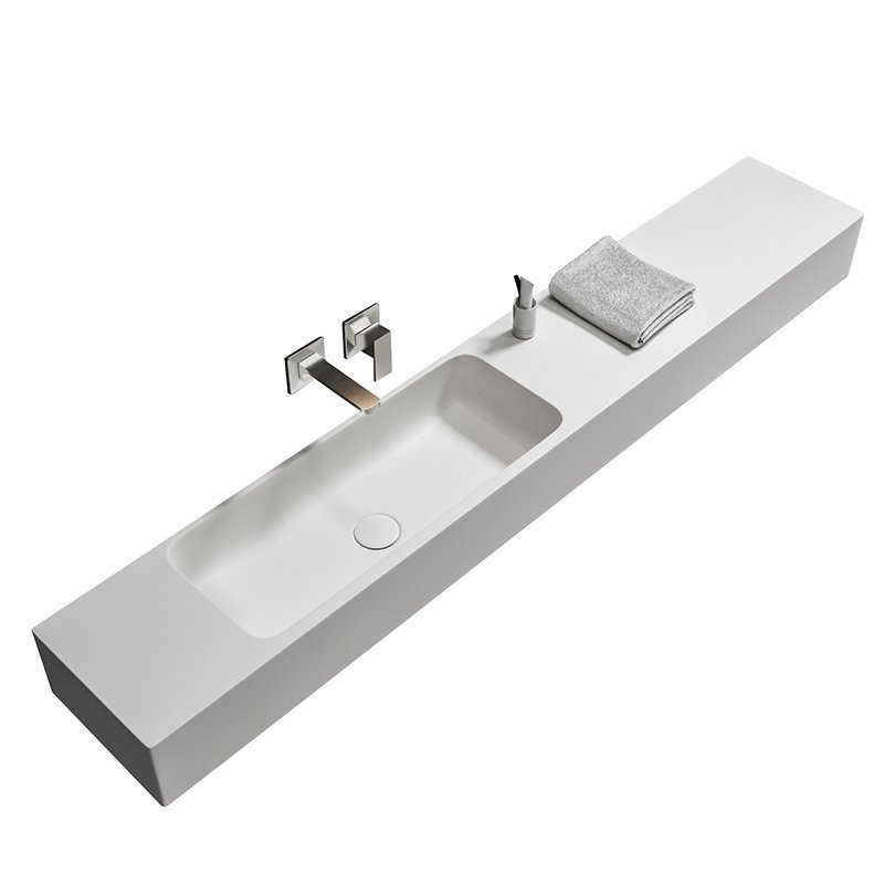 KKR-1212 Long Floating Wall-Hung Solid Surface Sink with Integrated Basin