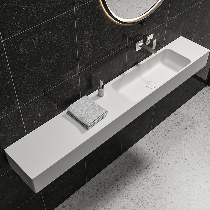 KKR-1212 Long Floating Wall-Hung Solid Surface Sink with Integrated Basin - Image 4