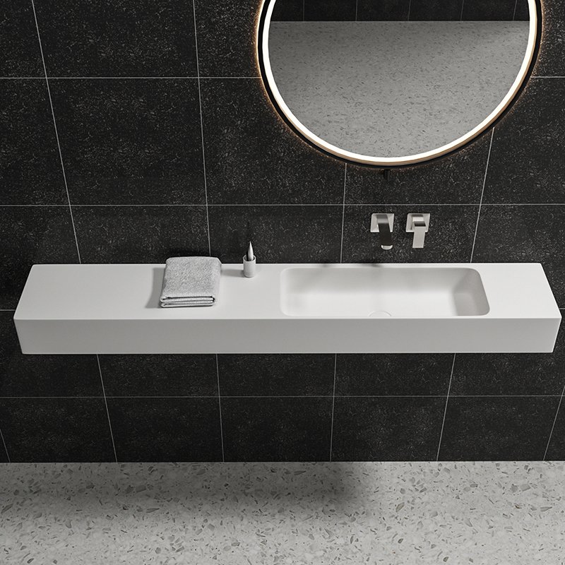 KKR-1212 Long Floating Wall-Hung Solid Surface Sink with Integrated Basin - Image 5