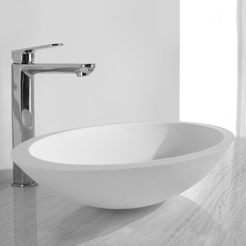 KKR-1301 Oval Solid Surface Vessel Sink – Matte White | Modern Countertop Basin - Image 3
