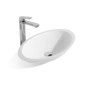 KKR-1301 Oval Solid Surface Vessel Sink – Matte White | Modern Countertop Basin