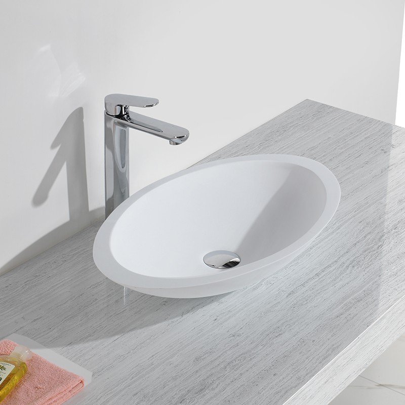 KKR-1301 Oval Solid Surface Vessel Sink – Matte White | Modern Countertop Basin - Image 2