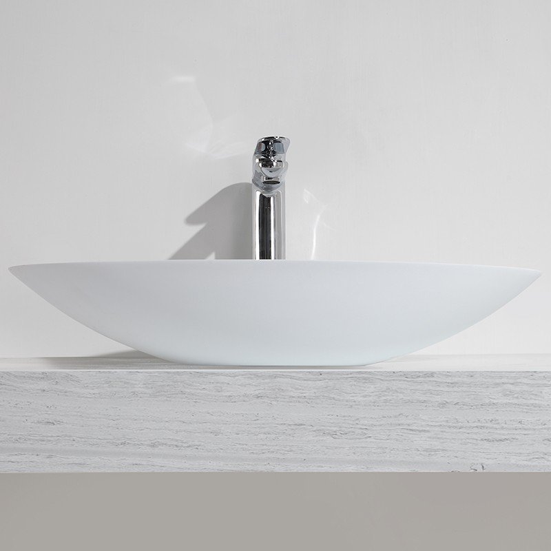 KKR-1301 Oval Solid Surface Vessel Sink – Matte White | Modern Countertop Basin - Image 4