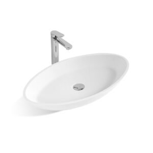 KKR-1305 Egg-Shaped Solid Surface Vessel Sink – Matte White | Modern Countertop Basin
