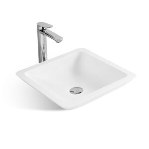 KKR-1320 Square Solid Surface Vessel Sink – Matte White | Modern Countertop Basin