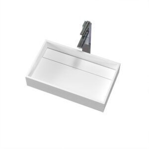 KKR-1329 Rectangular Solid Surface Vessel Sink with Hidden Drain – Matte White | Modern Countertop Basin