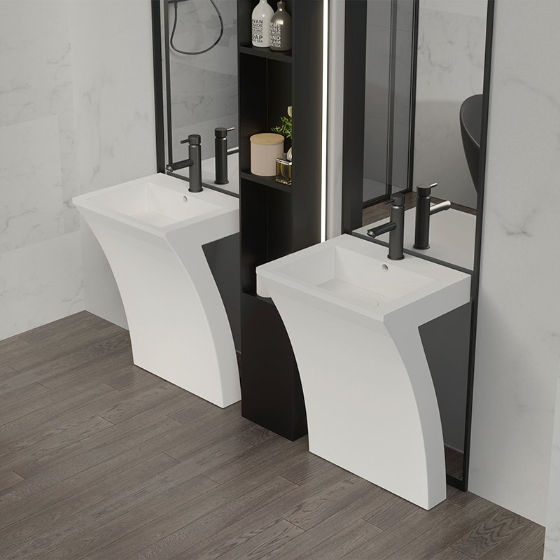 KKR-1393 Solid Surface Pedestal Sink with Sculpted Curved Base for Luxury Hotel & Commercial Bathrooms - Image 3