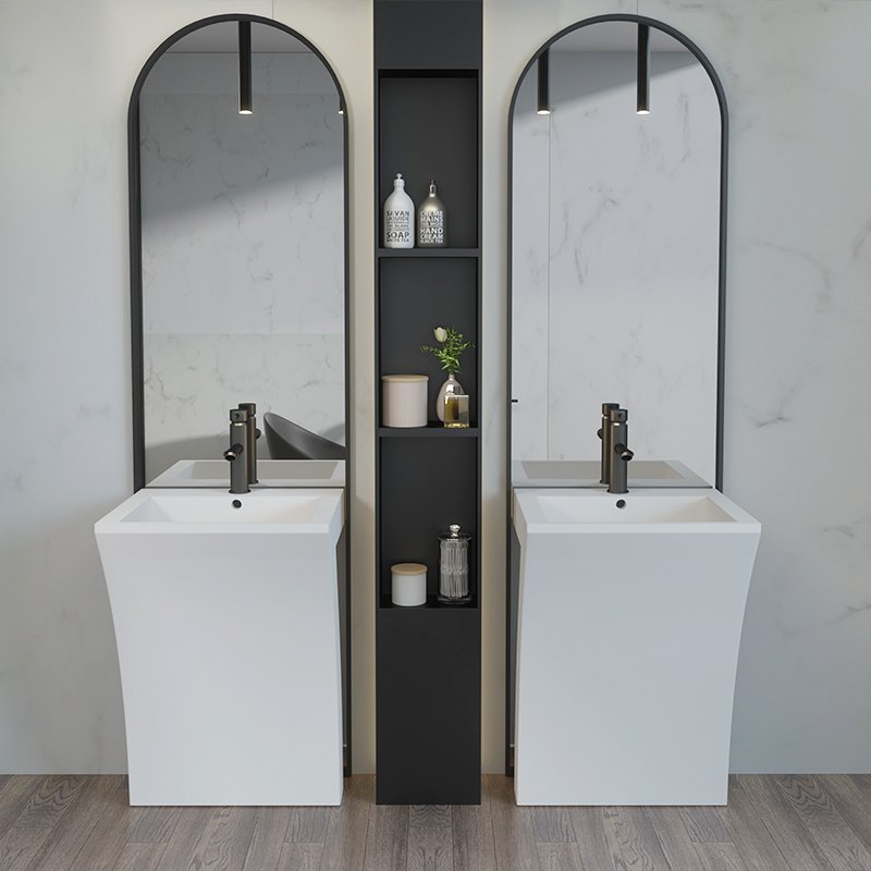 KKR-1393 Solid Surface Pedestal Sink with Sculpted Curved Base for Luxury Hotel & Commercial Bathrooms - Image 4