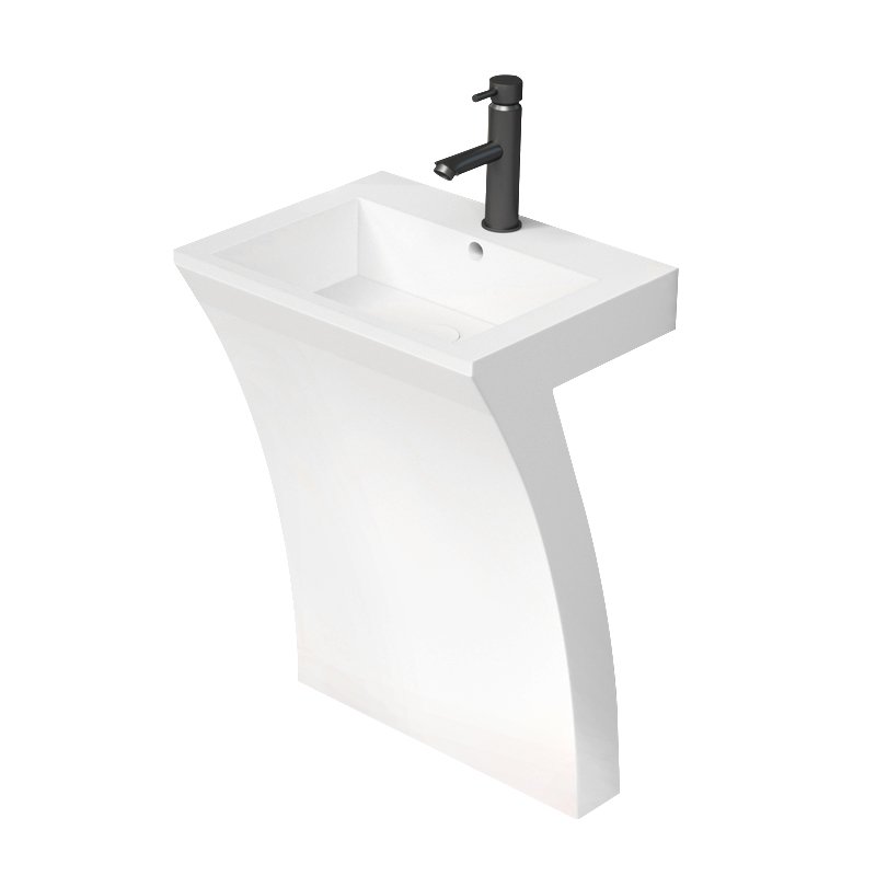 KKR-1393 Solid Surface Pedestal Sink with Sculpted Curved Base for Luxury Hotel & Commercial Bathrooms