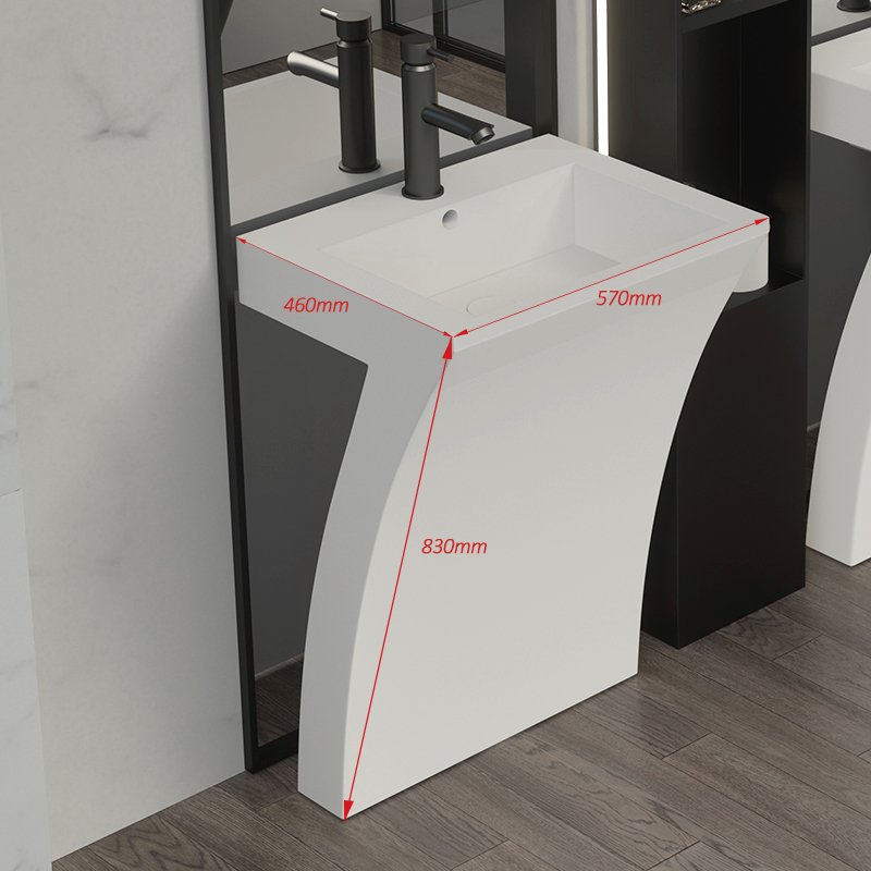 KKR-1393 Solid Surface Pedestal Sink with Sculpted Curved Base for Luxury Hotel & Commercial Bathrooms - Image 2