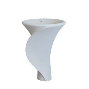 KKR-1395 Fluid Curve Sculptural Solid Surface Freestanding Pedestal Basin for Luxury Bathrooms