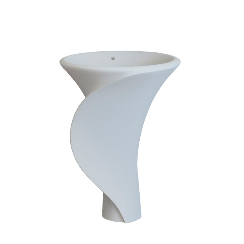 KKR-1395 Fluid Curve Sculptural Solid Surface Freestanding Pedestal Basin for Luxury Bathrooms