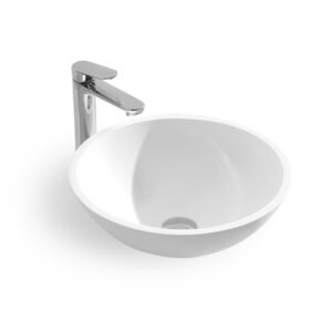 KKR-1513-2 Round Solid Surface Vessel Sink – Matte White | Modern Countertop Basin
