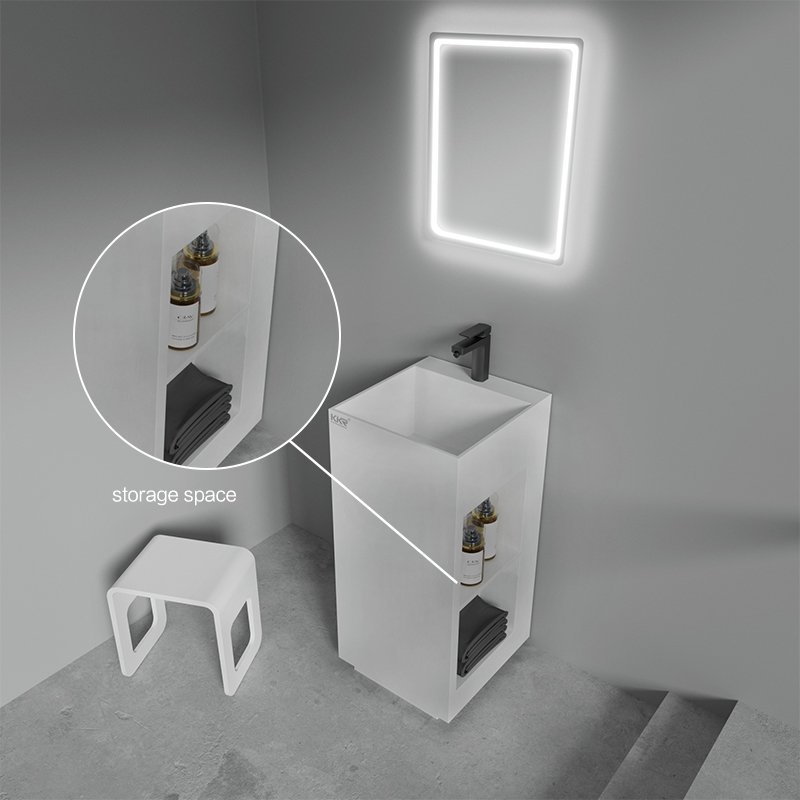 KKR-1589 Solid Surface Freestanding Pedestal Sink with Integrated Storage Niche - Image 2