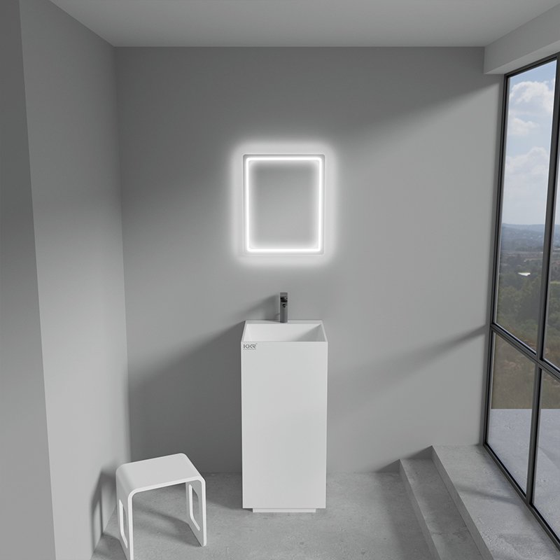 KKR-1589 Solid Surface Freestanding Pedestal Sink with Integrated Storage Niche - Image 3