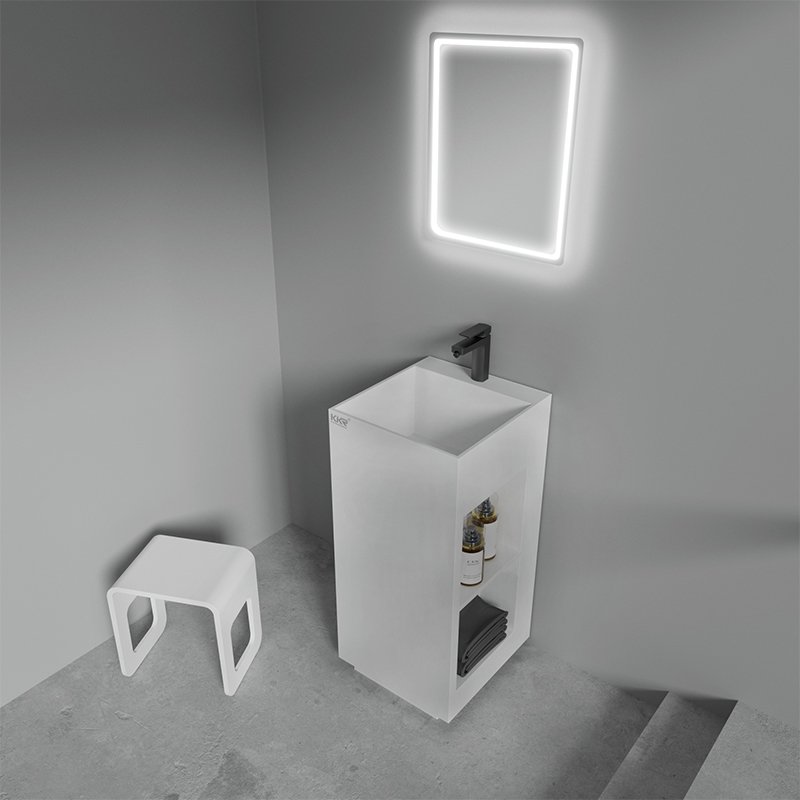 KKR-1589 Solid Surface Freestanding Pedestal Sink with Integrated Storage Niche - Image 4
