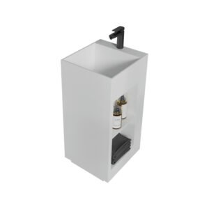 KKR-1589 Solid Surface Freestanding Pedestal Sink with Integrated Storage Niche