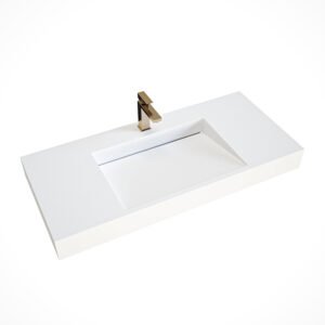 KKR-1629 Wall-Hung Solid Surface Sink with Extended Counter Space for Hotel Bathrooms
