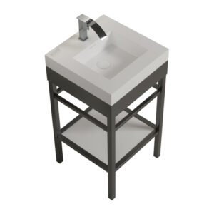 KKR-1804 Solid Surface Freestanding Console Sink with Square Basin and Metal Frame
