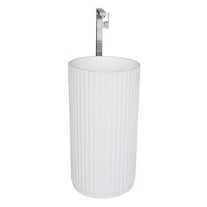 KKR-1908 Solid Surface Freestanding Pedestal Sink with Vertical Fluted Column Design