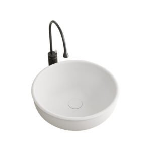 KKR-2100-2 Round Solid Surface Vessel Sink with Soft-Tapered Rim – Matte White | Modern Countertop Basin