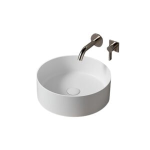 KKR-2107 Round Solid Surface Vessel Sink – Matte White | Modern Countertop Basin