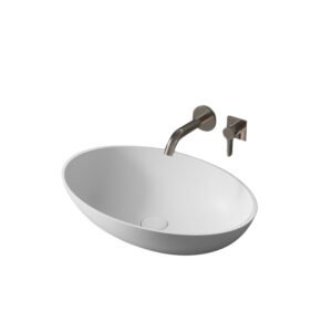 KKR-2123 Oval Solid Surface Vessel Sink – Matte White | Modern Countertop Basin