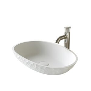 KKR-2125 Textured Oval Solid Surface Vessel Sink – Matte White | Designer Countertop Basin