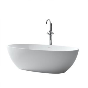 KKR-B003 Oval Freestanding Solid Surface Bathtub – Matte White | Modern Soaking Tub