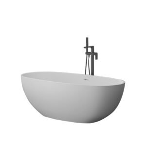 KKR-B008 Oval Freestanding Solid Surface Bathtub – Matte White | Modern Soaking Tub