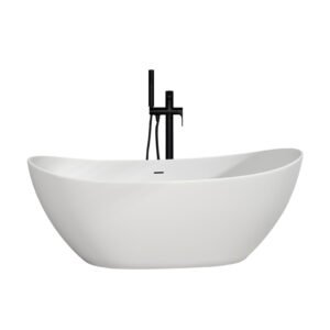 KKR-B034 Oval Freestanding Solid Surface Bathtub – Timeless Matte White Soaking Tub for Luxury Bathrooms