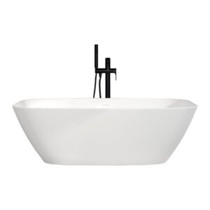 KKR-B037 Freestanding Solid Surface Bathtub – Matte White | Modern Soaking Tub