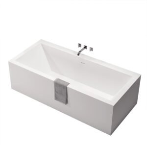 KKR-B060 Rectangular Freestanding Solid Surface Bathtub – Clean-Line Deep Soaking Tub for Modern Bathrooms