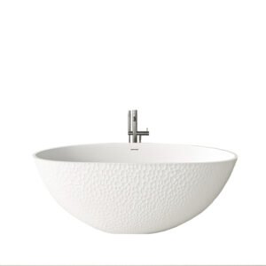 KKR-B127 Textured Freestanding Solid Surface Bathtub – Sculptural Luxury for High-End Projects